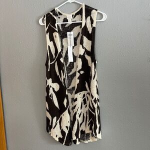 Chicos Sleeveless Long Knit Vest Abstract Print Open Front Women 1 NEW